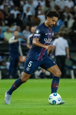 Udine, İtalya. 13 Ağustos 2025. UEFA Süper Kupası 2025. Paris Saint-Germain Tottenham Hotspur 'a karşı 4-3. Marquinhos, PSG.
