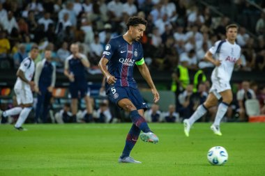 Udine, İtalya. 13 Ağustos 2025. UEFA Süper Kupası 2025. Paris Saint-Germain Tottenham Hotspur 'a karşı 4-3. Marquinhos, PSG.
