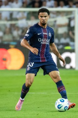 Udine, İtalya. 13 Ağustos 2025. UEFA Süper Kupası 2025. Paris Saint-Germain Tottenham Hotspur 'a karşı 4-3. Warren Zaire-Emery, PSG.