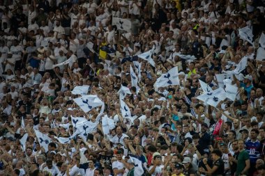 Udine, İtalya. 13 Ağustos 2025. UEFA Süper Kupası 2025. Paris Saint-Germain Tottenham Hotspur 'a karşı 4-3. Tottenham destekçileri