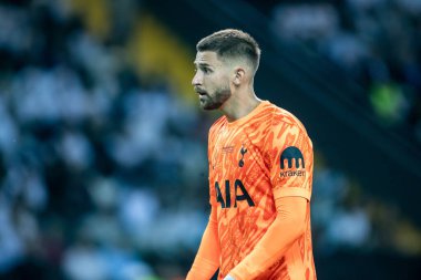 Udine, İtalya. 13 Ağustos 2025. UEFA Süper Kupası 2025. Paris Saint-Germain Tottenham Hotspur 'a karşı 4-3. Guglielmo Vicario, kaleci Tottenham.