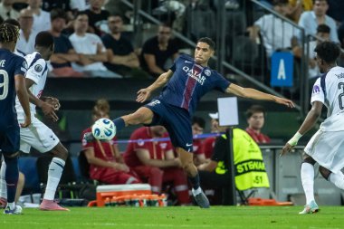 Udine, İtalya. 13 Ağustos 2025. UEFA Süper Kupası 2025. Paris Saint-Germain Tottenham Hotspur 'a karşı 4-3. Achraf Hakimi, PSG.