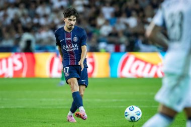 Udine, İtalya. 13 Ağustos 2025. UEFA Süper Kupası 2025. Paris Saint-Germain Tottenham Hotspur 'a karşı 4-3. Vitinha, PSG.