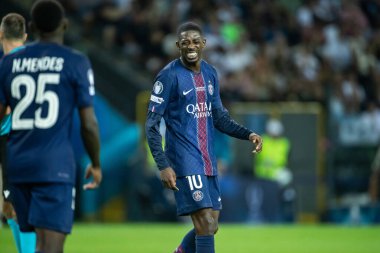 Udine, İtalya. 13 Ağustos 2025. UEFA Süper Kupası 2025. Paris Saint-Germain Tottenham Hotspur 'a karşı 4-3. Ousmane Dembele, PSG.