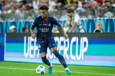 Udine, İtalya. 13 Ağustos 2025. UEFA Süper Kupası 2025. Paris Saint-Germain Tottenham Hotspur 'a karşı 4-3. Desire Doue, PSG.