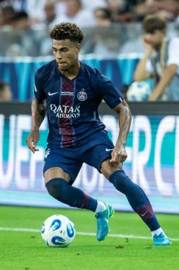 Udine, İtalya. 13 Ağustos 2025. UEFA Süper Kupası 2025. Paris Saint-Germain Tottenham Hotspur 'a karşı 4-3. Desire Doue, PSG.