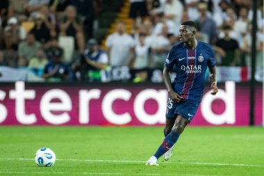 Udine, İtalya. 13 Ağustos 2025. UEFA Süper Kupası 2025. Paris Saint-Germain Tottenham Hotspur 'a karşı 4-3. Nuno Mendes, PSG.