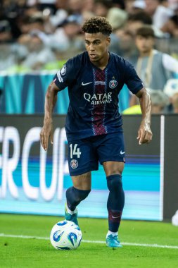 Udine, İtalya. 13 Ağustos 2025. UEFA Süper Kupası 2025. Paris Saint-Germain Tottenham Hotspur 'a karşı 4-3. Desire Doue, PSG.