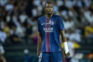 Udine, İtalya. 13 Ağustos 2025. UEFA Süper Kupası 2025. Paris Saint-Germain Tottenham Hotspur 'a karşı 4-3. Willian Pacho, PSG.