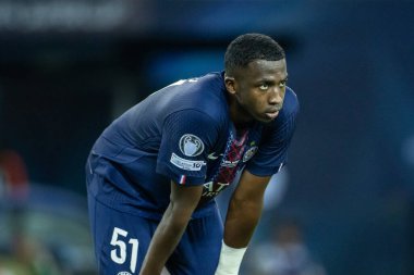 Udine, İtalya. 13 Ağustos 2025. UEFA Süper Kupası 2025. Paris Saint-Germain Tottenham Hotspur 'a karşı 4-3. Willian Pacho, PSG.