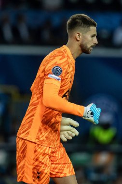 Udine, İtalya. 13 Ağustos 2025. UEFA Süper Kupası 2025. Paris Saint-Germain Tottenham Hotspur 'a karşı 4-3. Guglielmo Vicario, kaleci Tottenham.