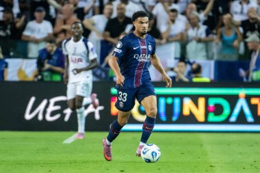 Udine, İtalya. 13 Ağustos 2025. UEFA Süper Kupası 2025. Paris Saint-Germain Tottenham Hotspur 'a karşı 4-3. Warren Zaire-Emery, PSG.
