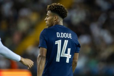 Udine, İtalya. 13 Ağustos 2025. UEFA Süper Kupası 2025. Paris Saint-Germain Tottenham Hotspur 'a karşı 4-3. Desire Doue, PSG.