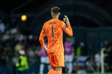 Udine, İtalya. 13 Ağustos 2025. UEFA Süper Kupası 2025. Paris Saint-Germain Tottenham Hotspur 'a karşı 4-3. Guglielmo Vicario, kaleci Tottenham.