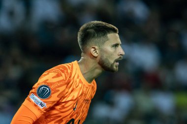 Udine, İtalya. 13 Ağustos 2025. UEFA Süper Kupası 2025. Paris Saint-Germain Tottenham Hotspur 'a karşı 4-3. Guglielmo Vicario, kaleci Tottenham.