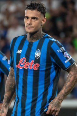 Bergamo, İtalya. 16 Ağustos 2025. Gewiss Stadyumu 'nda Bortolotti Kupası. Atalanta, Juventus 'a karşı. Gianluca Scamacca, Atalanta.