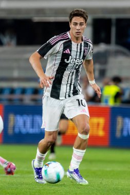 Bergamo, İtalya. 16 Ağustos 2025. Gewiss Stadyumu 'nda Bortolotti Kupası. Atalanta, Juventus 'a karşı. Kenan Yıldız, Juventus.