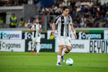 Bergamo, İtalya. 16 Ağustos 2025. Gewiss Stadyumu 'nda Bortolotti Kupası. Atalanta, Juventus 'a karşı. Kenan Yıldız, Juventus.