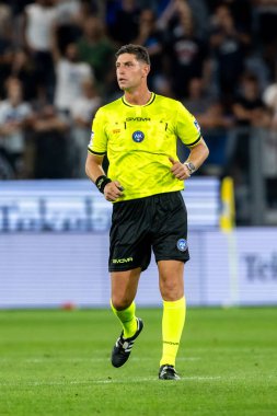 Bergamo, İtalya. 16 Ağustos 2025. Gewiss Stadyumu 'nda Bortolotti Kupası. Atalanta, Juventus 'a karşı. Giuseppe Collu, maçın hakemi..