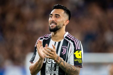 Bergamo, İtalya. 16 Ağustos 2025. Gewiss Stadyumu 'nda Bortolotti Kupası. Atalanta, Juventus 'a karşı. Nico Gonzalez, Juventus.