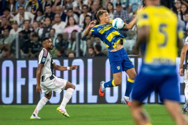 Torino, İtalya. 24 Ağustos 2025. Allianz Juventus Stadyumu. İtalyan Serisi A Futbol Şampiyonası 2025-26. Juventus Parma 'ya karşı. Mateo Pellegrino, Parma.