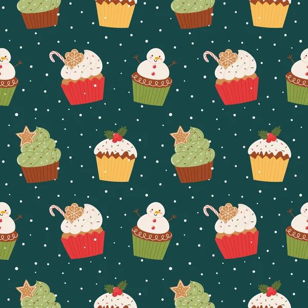 Cupcake Natale Modello Senza Soluzione Continuità Modello Senza Cuciture Uno — Vettoriale Stock