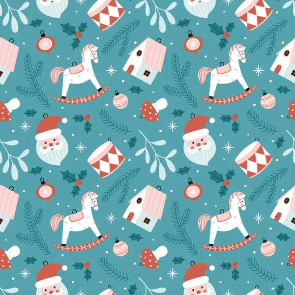 Modèle Noël Nouvel Sans Couture Avec Diverses Décorations Noël Fond — Image vectorielle