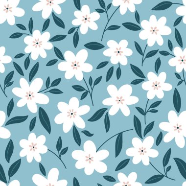 Elle çizilmiş bahar çiçekleriyle kusursuz desen. Vektör illüstrasyonu