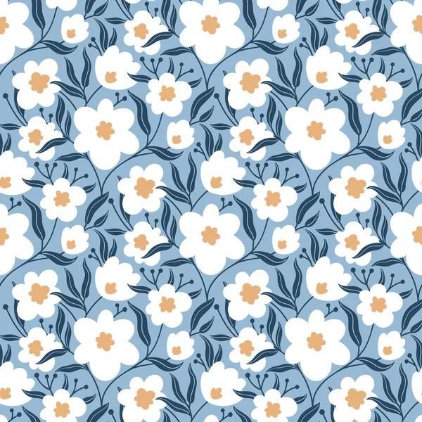 Nahtloses Muster Mit Handgezeichneten Frühlingsblumen Nahtloser Vektorhintergrund Für Textilien Kleidung — Stockvektor
