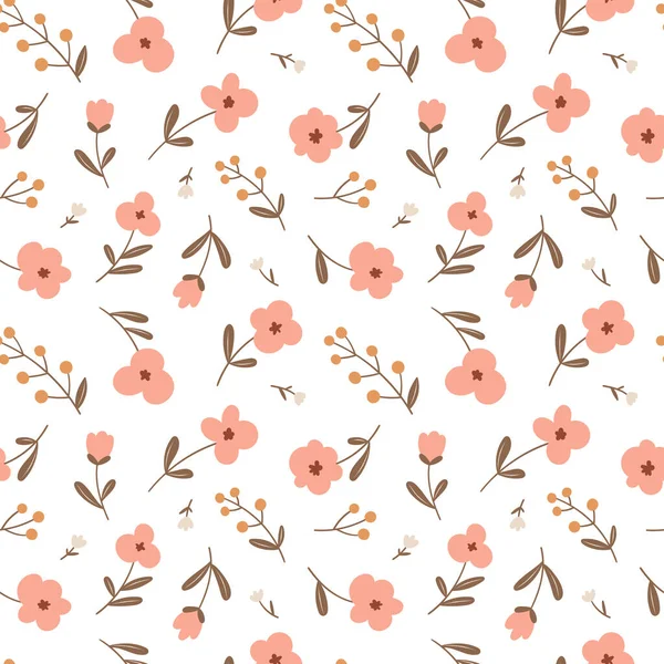 Модний Квітковий Безшовний Візерунок Прості Рожеві Маленькі Квіти Ягоди Векторі — стоковий вектор