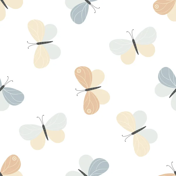 手描きで描かれた蝶とシームレスなパターン 夏の織物や包装紙のベクトル図 — ストックベクタ