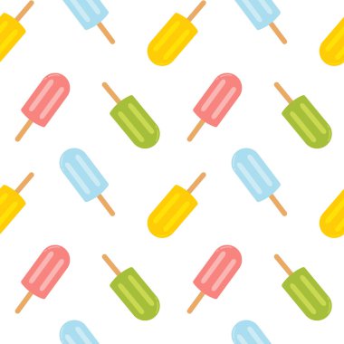 Dondurma izi yok. Beyaz arka planda renkli, çok renkli buzlu şeker. Vektör illüstrasyonu