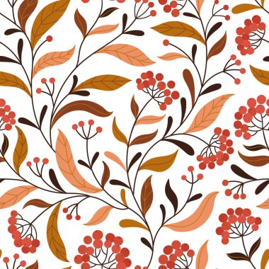 Tarzlı yaprakların ve dutların kusursuz desenli arka planı. Testille, kumaş, ambalaj için vektör arkaplanı