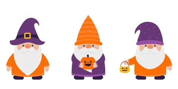 stock vector Funny happy halloween gnomes set. Vector illustration on white background.