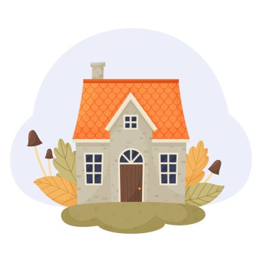 Peri masalı sonbahar evleri seti. Beyaz arkaplanda vektör illüstrasyonu