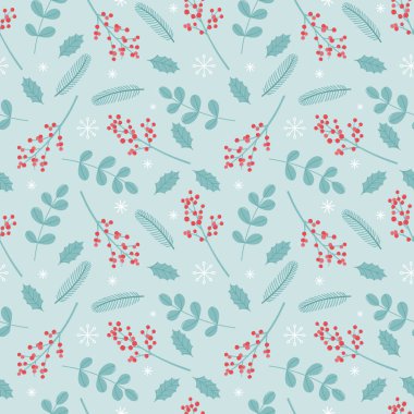 Noel çiçeksiz deseni. Kış tekstil ürünleri, ambalaj, kumaş için. Vektör illüstrasyonu.