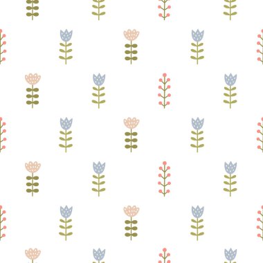 Nazik, saf, pürüzsüz vektör deseni ve beyaz arka planda küçük sevimli çiçekler. Çocukların minimalist baskısı. Çocuklar için yatak, kumaş, tekstil, duvar kağıdı, ambalaj kağıdı