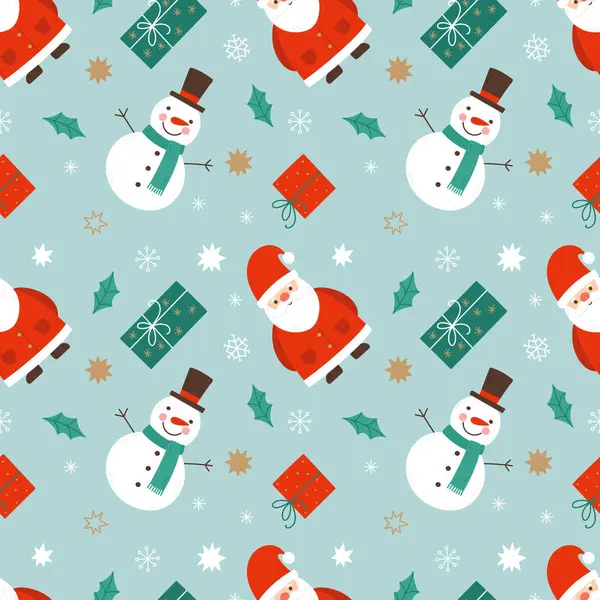 サンタ スノーマン ギフトでクリスマスシームレスなパターン ペーパー 生地のための継ぎ目が無いクリスマスの背景 ロイヤリティフリーストックベクター
