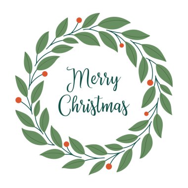 Mutlu noeller. İçinde dallar, böğürtlenler ve İskandinav tarzında bir yazı olan bir Noel kartı. Afiş, baskı, poster, kartpostal için arka plan. Vektör illüstrasyonu.