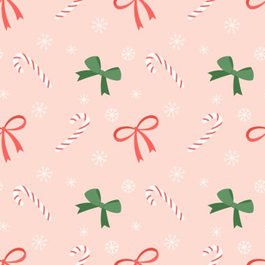 Kurdeleli ve bastonlu Noel deseni. Vektör illüstrasyonu