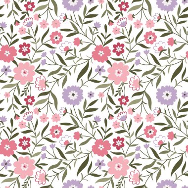 Çiçekler ve bitkilerle çiçeksiz desen kumaş, ambalaj kağıdı ve kartlar için kusursuz desen.