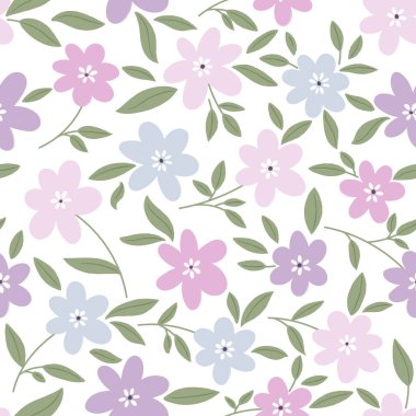 Kumaş, duvar kağıdı veya ambalaj kağıdı için vektör dekoratif desenli desen tasarımı. Beyaz arkaplanda çiçek desenli baskılar.