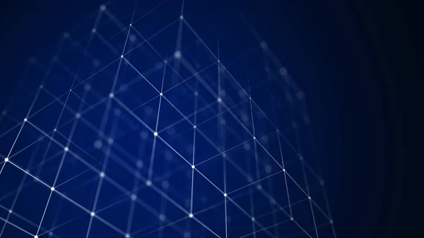 Cubo Alambre Abstracto Concepto Blockchain Digital Fondo Azul Futurista Con —  Fotos de Stock