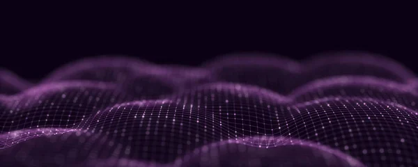 Abstract futuristic wave. Flow of particles. Big data transfer visualization. 3d rendering.