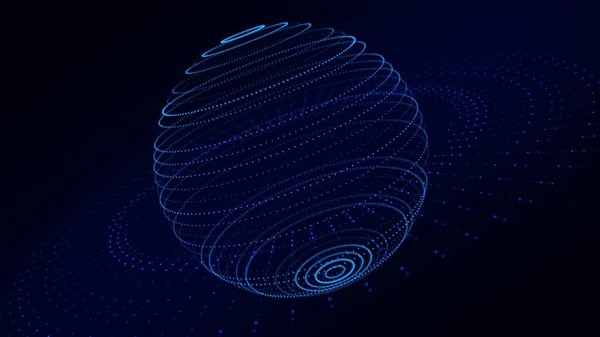 点と線を結ぶテクノロジーブルーの球体 デジタル抽象ネットワーク構造 3Dレンダリング — ストック写真