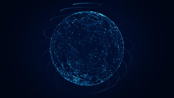 点と線を結ぶテクノロジーブルーの球体 デジタル抽象ネットワーク構造 3Dレンダリング — ストック写真