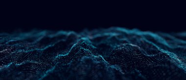 Parçacıkların dinamik dalgası. Soyut fütüristik geçmiş. Büyük veri görselleştirmesi. 3B görüntüleme.