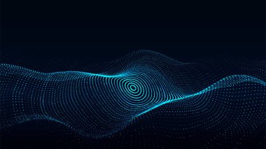 Soyut teknoloji dairesi mavi dalga. Parçacık akışı. Büyük veri transferi görselleştirmesi. Vektör illüstrasyonu.