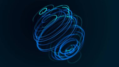 Noktaları ve çizgileri birleştiren teknoloji mavisi küre. Dijital soyut ağ yapısı. 3B görüntüleme.