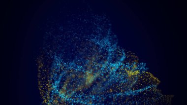 Soyut dinamik parçacık dalgası. Işıldayan noktalı Girdap. Büyük veri görselleştirmesi. Dijital gelecekçi teknoloji geçmişi. 3d oluşturma.